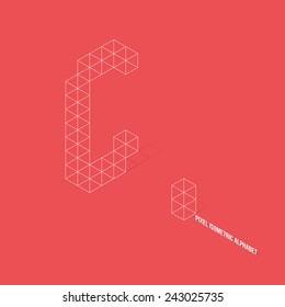 Wireframe Pixel Isometric Alphabet Letter A - Vector Illustration - Flat Design - Typography