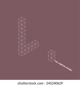 Wireframe Pixel Isometric Alphabet Letter L - Vector Illustration - Flat Design - Typography