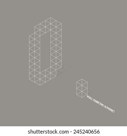 Wireframe Pixel Isometric Alphabet Letter O - Vector Illustration - Flat Design - Typography