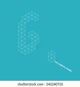 Wireframe Pixel Isometric Alphabet Letter G - Vector Illustration - Flat Design - Typography