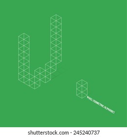Wireframe Pixel Isometric Alphabet Letter W - Vector Illustration - Flat Design - Typography