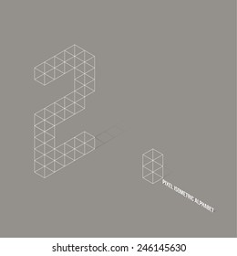 Wireframe Pixel Isometric Number 2 - Vector Illustration - Flat Design - Typography