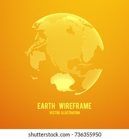 Wireframe planet Earth globe. Design poly mesh vector illustration