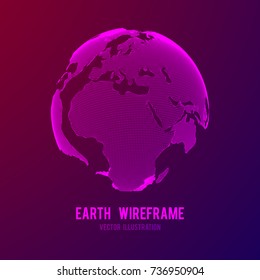 Wireframe planet Earth globe. Design poly mesh vector illustration