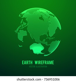 Wireframe planet Earth globe. Design poly mesh vector illustration
