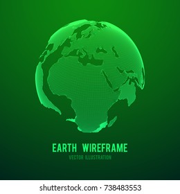 Wireframe planet Earth globe. Design poly mesh vector illustration