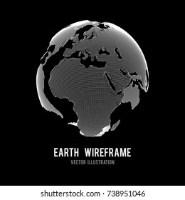 Wireframe planet Earth globe. Design poly mesh vector illustration