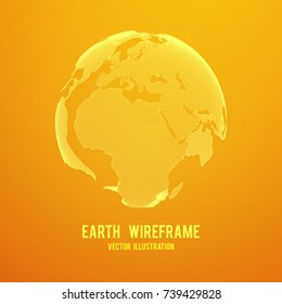 Wireframe planet Earth globe. Design poly mesh vector illustration