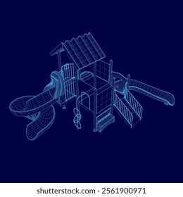 Wireframe playground outline. Isometric view. Vector illustration. 3D