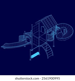 Wireframe playground outline. Isometric view. Vector illustration. 3D