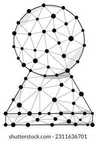 Fuego humano de polígono de alambre - cabeza digital con línea y puntos vectoriales icono. Concepto geométrico negro. Ilustración vectorial de diseño de silueta biométrica de baja polilla.
