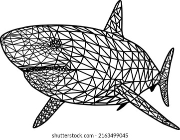 Wireframe polygon mesh shark model