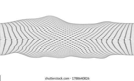 Wireframe polygonal digital landscape with lines and dots  . Abstract geometric background . Vector