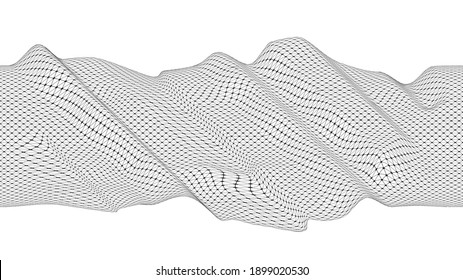 Wireframe polygonal digital landscape with lines and dots  . Abstract geometric background . Vector