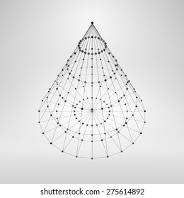 Wireframe Polygonal Element. 3D Cone with Lines and Dots