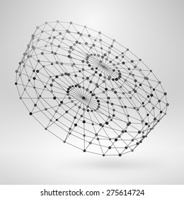 Wireframe Polygonal Element. 3D Cylinder with Lines and Dots