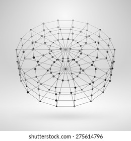 Wireframe Polygonal Element. 3D Cylinder with Lines and Dots