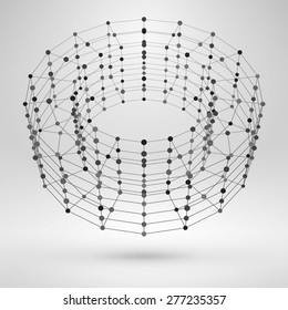 Wireframe Polygonal Element. 3D Cylinder with Lines and Dots