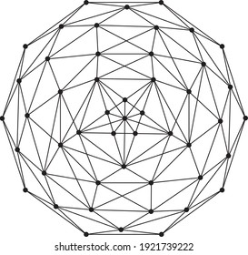 Wireframe Polygonal Element. 3D Sphere with Lines and Dots