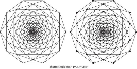 Wireframe Polygonal Element. 3D Sphere with Lines and Dots