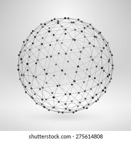 Wireframe Polygonal Element. 3D Sphere with Lines and Dots