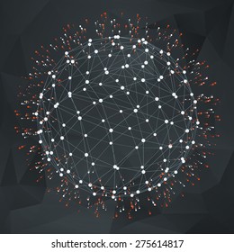 Wireframe polygonal element. 3D sphere with Dots Flying Apart