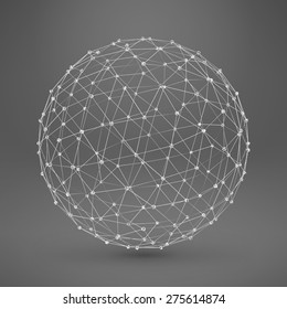 Wireframe Polygonal Element. 3D Sphere With Lines And Dots