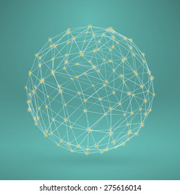 Wireframe polygonal element. 3D sphere with Diamonds