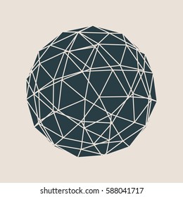 Wireframe Polygonal Element. 3D Sphere with Lines