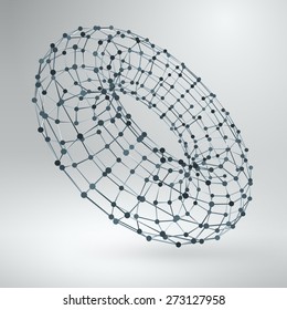 Wireframe polygonal element. 3D Torus with Diamonds
