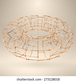 Wireframe polygonal element. 3D Torus with Diamonds