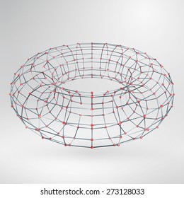 Wireframe polygonal element. 3D Torus with Diamonds