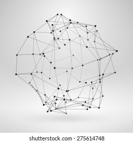 Wireframe Polygonal Element. Abstract 3D Object with Thin Lines