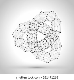 Wireframe Polygonal Element. Abstract Geometric 3D Object with Thin Lines