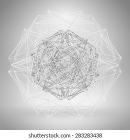 Wireframe Polygonal Element. Abstract Geometric 3D Object with Thin Lines