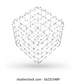 Wireframe polygonal geometric element. Cube with connected lines and dots. Vector Illustration on white background with shade
