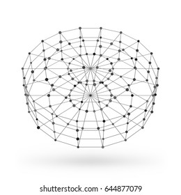 Wireframe polygonal geometric element. Cylinder with connected lines and dots. Vector Illustration on white background with shade