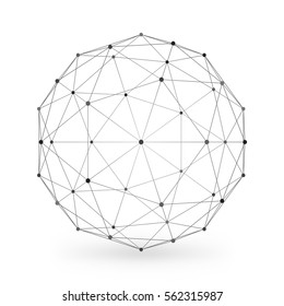 Wireframe polygonal geometric element. Sphere with connected lines and dots. Vector Illustration on white background with shade