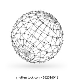 Wireframe polygonal geometric element. Sphere with connected lines and dots. Vector Illustration on white background with shade