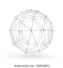 Wireframe polygonal geometric element. Sphere with connected lines and dots. Vector Illustration on white background with shade