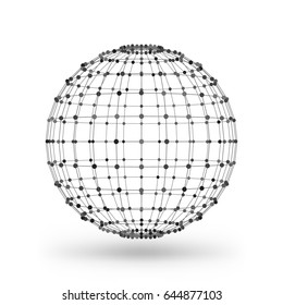 Wireframe polygonal geometric element. Sphere with connected lines and dots. Vector Illustration on white background with shade