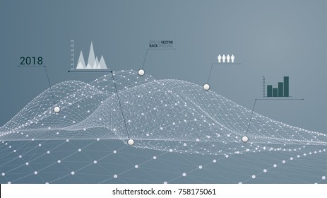 Wireframe polygonal landscape as a business chart of growing a background for your design. Info graphic template