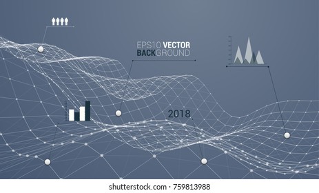 Wireframe polygonal landscape as a business chart of growing a background for your design. Info graphic template
