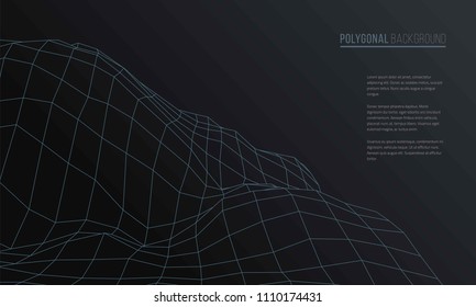 Wireframe polygonal landscape. Mountains with connected lines and dots. Vector illustration.