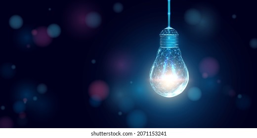 Wireframe polygonal lightbulb. Internet technology network, business idea concept with glowing low poly bulb. Vector illustration.