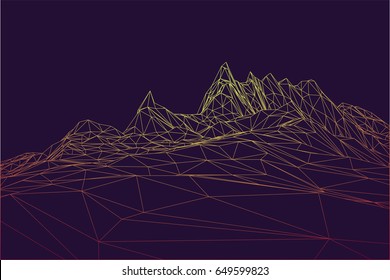 
Wireframe Polygonal Mountain Landscape. Vector Illustration. Abstract Background.