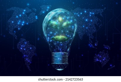 Wireframe polygonal plant in a lightbulb. Saving energy ecology concept with glowing low poly plant in bulb. Futuristic modern abstract background. Vector illustration.
