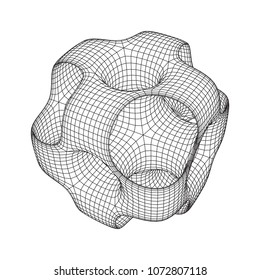 Wireframe Ported Cube. Cube of connected lines. Molecular lattice. The structural grid of polygons. Vector illustration sacred geometry
