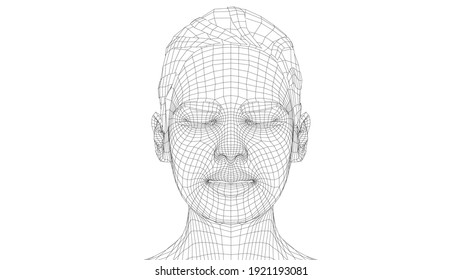 Wireframe portrait of a young beautiful girl with closed eyes. Ponytail hairstyle. Vector 3d rendering