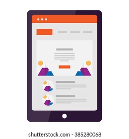 Wireframe Prototype the mobile site on the tablet in the flat style. Red home site Landing. Vector tablet mockup
